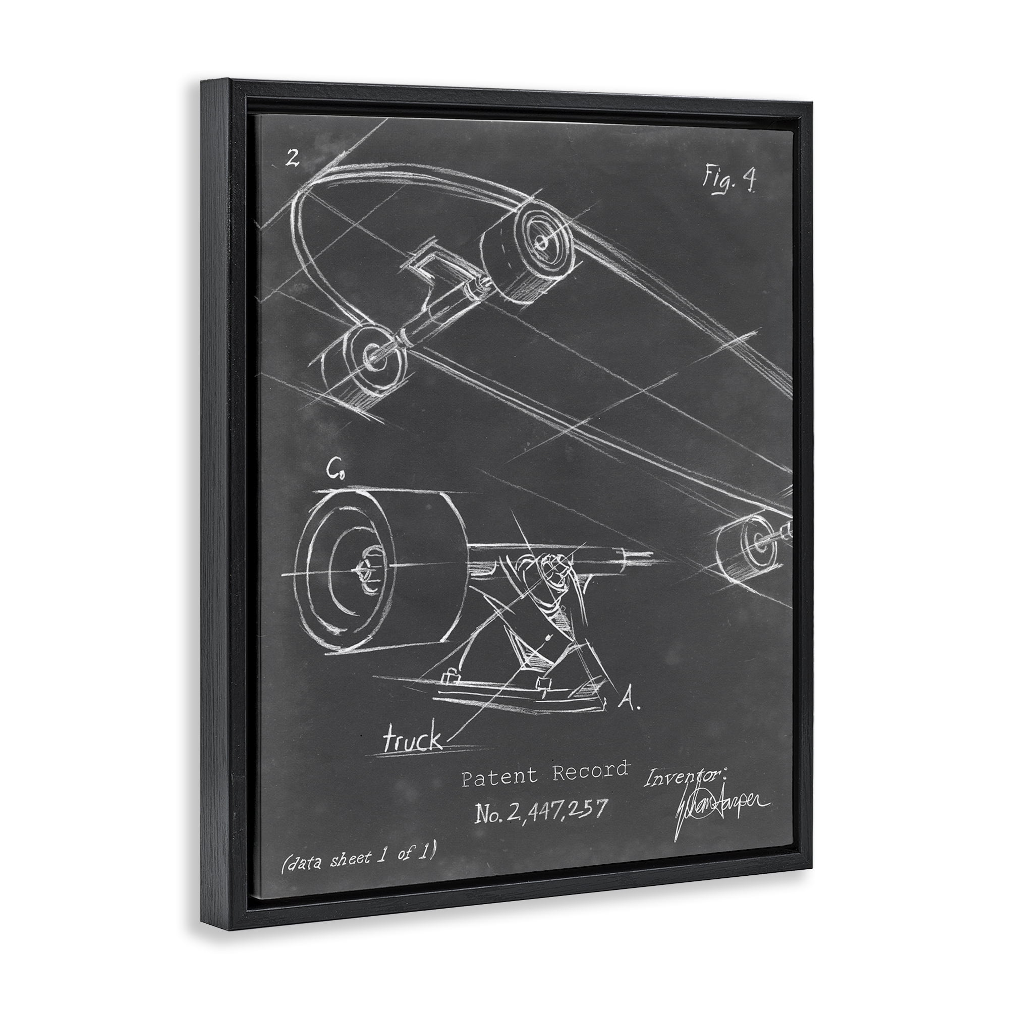 Stupell Industries Skateboard Truck Diagram Sports Painting Black Floater Framed Art Print Wall Art, 17 x 21