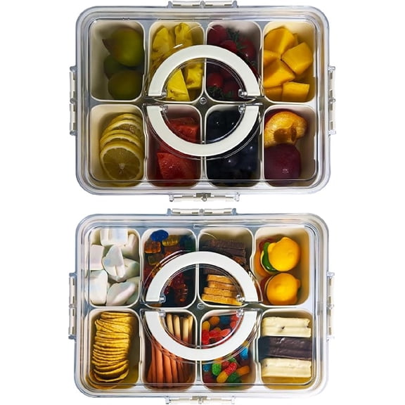 Plastic Divided Serving Tray with Lid Snackle Box Charcuterie Container Portable Snack Platters Organizer for Candy, Fruits, Snacks, Nuts, for Party, Entertaining, Picnic