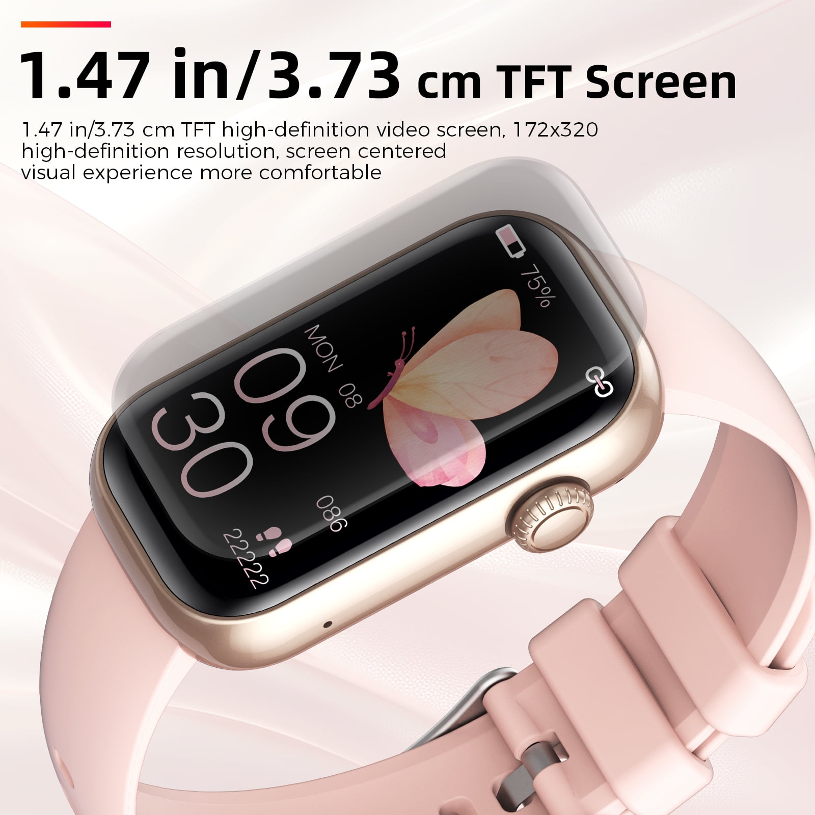 Pakrys QS50 Smart Watch for Women with 1.47” Full Touch Screen Smartwatch with Bluetooth Call 100+ Sports Modes Fitness Tracker with IP68 Waterproof for iOS Android