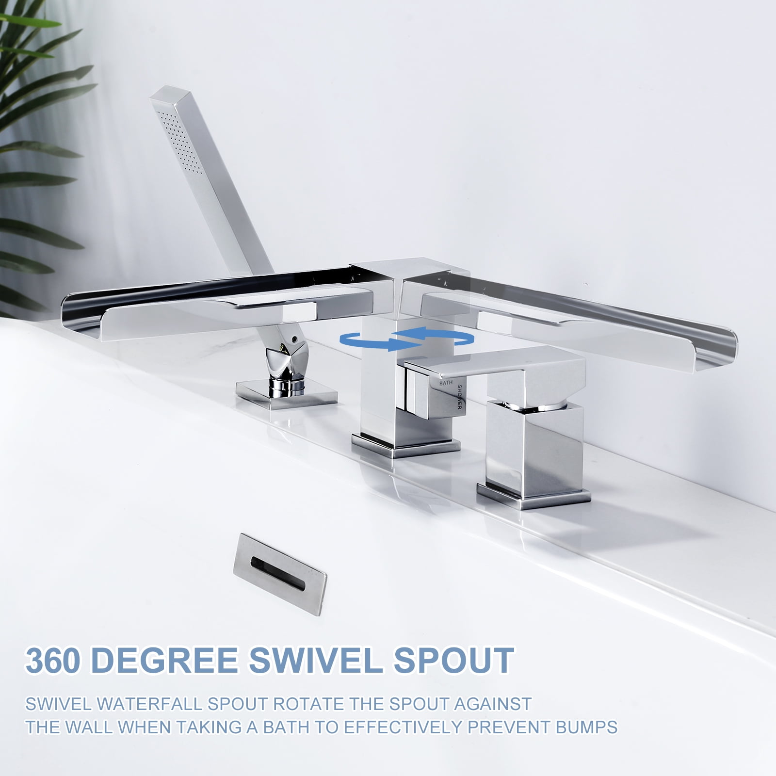 Waterfall Roman Tub Faucets Chrome: WOWOW Deck Mount Bathroom Bathtub Faucet with Sprayer, Garden Tub Faucet