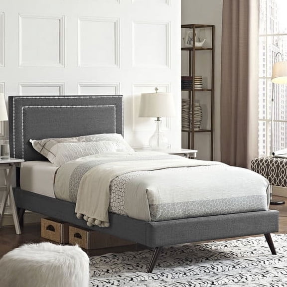 Modway Jessamine Twin Fabric Platform Bed with Round Splayed Legs in Azure