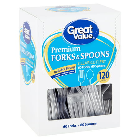 Great Value Premium Clear Cutlery Forks & Spoons, 120