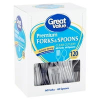 Great Value Premium Clear Cutlery Forks & Spoons, 120 count
