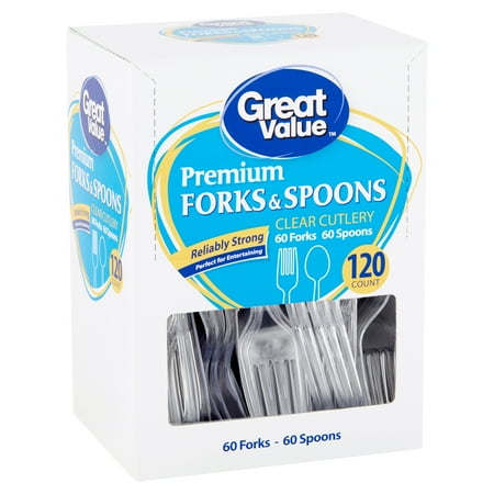 - Great Value Premium Clear Cutlery Forks & Spoons, 120 count