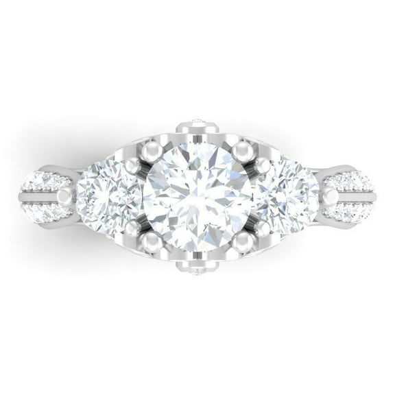 Classic Three Stone Surprise Diamond Ring 2.6 Ct Diamond 14K White Gold Over