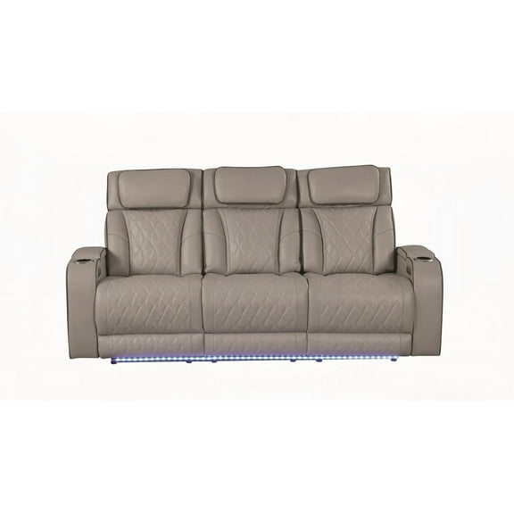 High-performance Faux Leather Fortuner Recliner Sofa with Massage & LED-Light-Gray