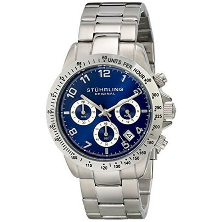 Chronograph Wrist Watch - Concorso Mens Sports Watch - Analog Quartz Chronograph Watch - Blue Dial Date Display Wrist Watch for Men - Mens Designer Watch with Stainless Steel Bracelet 665B.02