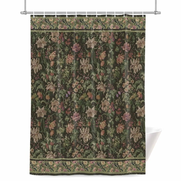 Shower Curtains for Bathroom-36"x72",Retro Flower Botanical on Green Waterproof Bath Curtain Grommet Shower Curtain Set with Hooks