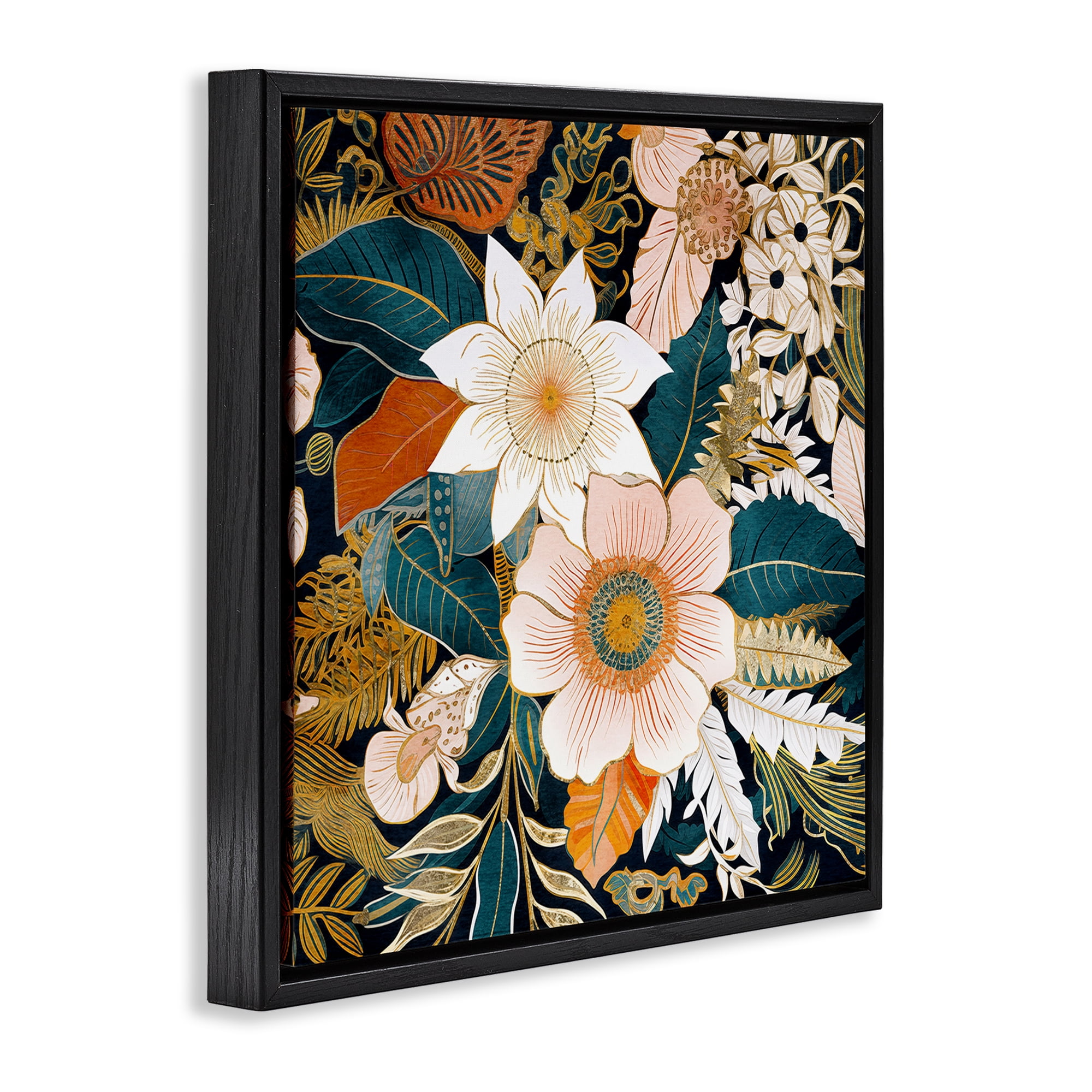 Stupell Industries Eclectic Floral Pattern Botanical & Floral Painting Black Floater Framed Art Print Wall Art, 18 x 18