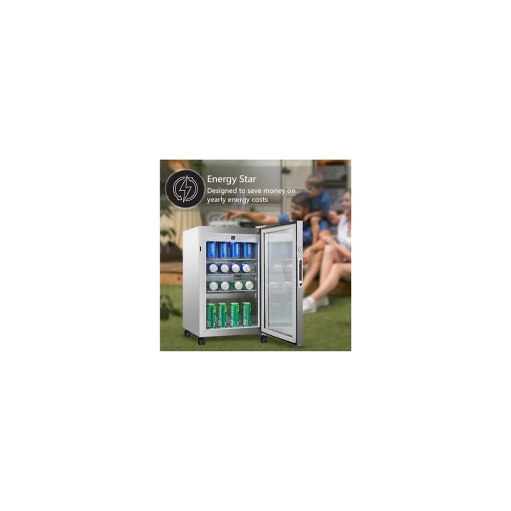 Pemberly Row Modern LED Display Outdoor Refrigerator in White