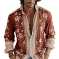 thumbnail image 2 of Fsmtpdam Long Sleeve Hawaiian Shirts for Men Vintage Floral Button Down Boho Tops with Lace Trim Lightweight Casual Beach Holiday Vintage Shirt, 2 of 5