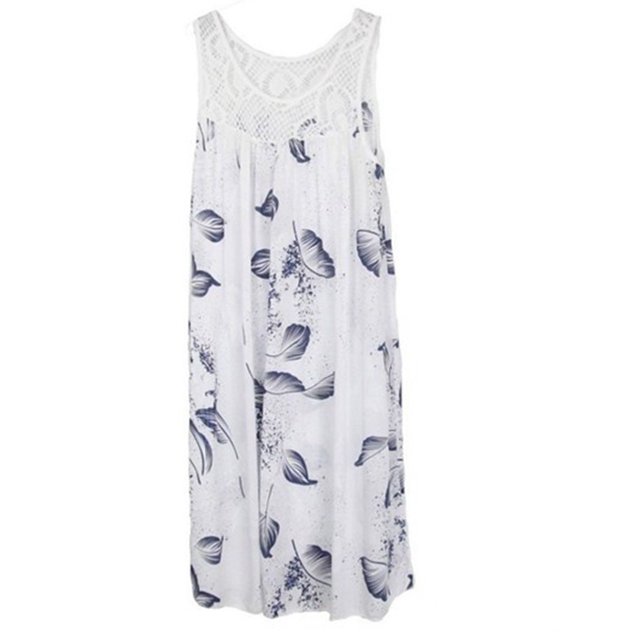 Innerwin Robes en Dentelle Patchwork Robe d'Été pour Femmes Col Rond Froncé Robe Débardeur Blanche m
