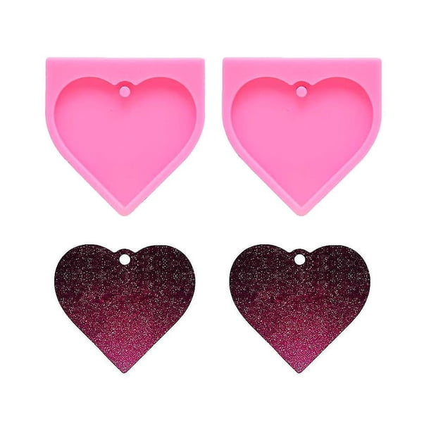 Molde de silicona con forma de corazón grande, 2 uds., llavero de corazón de amor grande, dijes, Moldes de resina epoxi, moldes de fundición con agujero para manualidades Diy