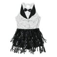 thumbnail image 5 of Aislor Kids Girls' Sequins Latin Jazz Dance Costume Tassel Tuxedo Modern Dance Leotard Jumpsuit White 14, 5 of 7