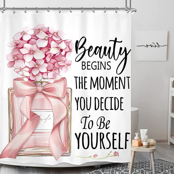 JOOCAR Pink Perfume Bottle Polyester Shower Curtain 72"x72" Girls Women Fashion Floral Inspirational