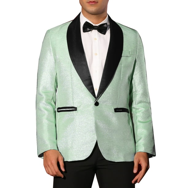 INSPIRE CHIC Blazers para Hombre con Solapa Metálica y Un Botón, Estilo de Fiesta, Brillantes, Talla XL, Verde