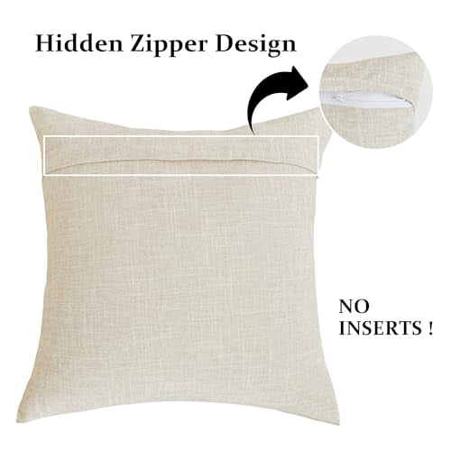 DWCN Linen Suqare Decorative Throw Pillow Covers for Home Sofa Decoration, 20 x 20 Inches, Beige, 2 Pack