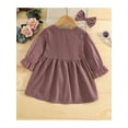 thumbnail image 3 of FOCUSNORM Ensembles d'Automne 2 Pcs pour Tout-Petites Filles, Robe à Col en V Boutonnée + Nœud pour Cheveux, 3 of 9