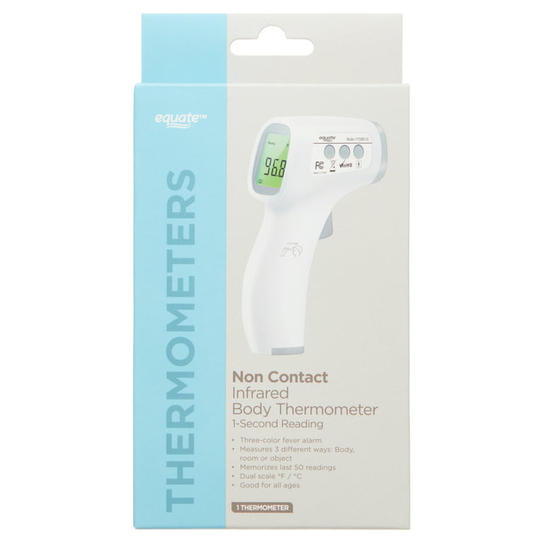 Three different body temperature check thermometers. Laser