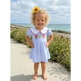 thumbnail image 5 of BemeyourBBs Toddler Baby Girl Crawfish Dress Outfit Cute Lobster Embroidered Striped Bubble Dress Short Sleeve Doll Collar Princess Dress Summer Clothes Party Casual Dress, 5 of 9