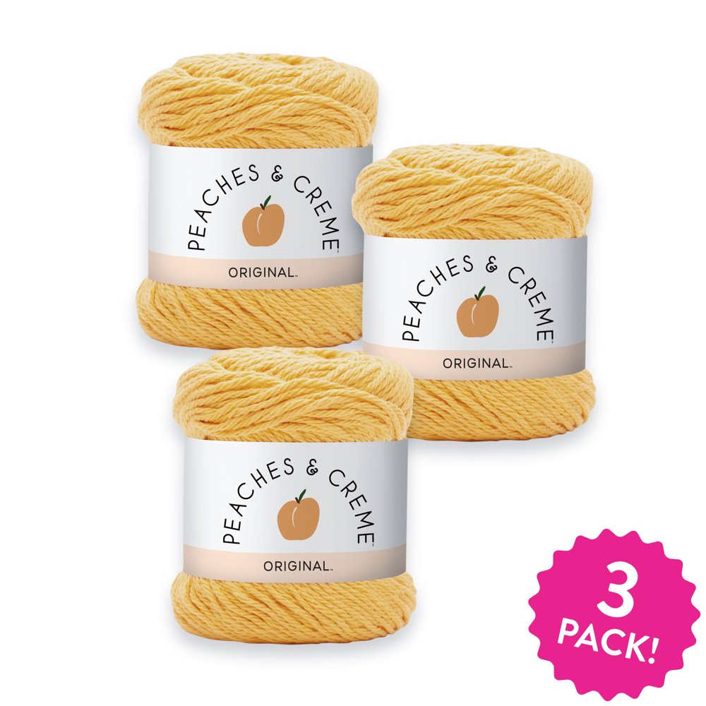 Peaches & Crème Cotton Yarn, Gold, 2.5oz(70.9g), Medium, Cotton, 3 pack