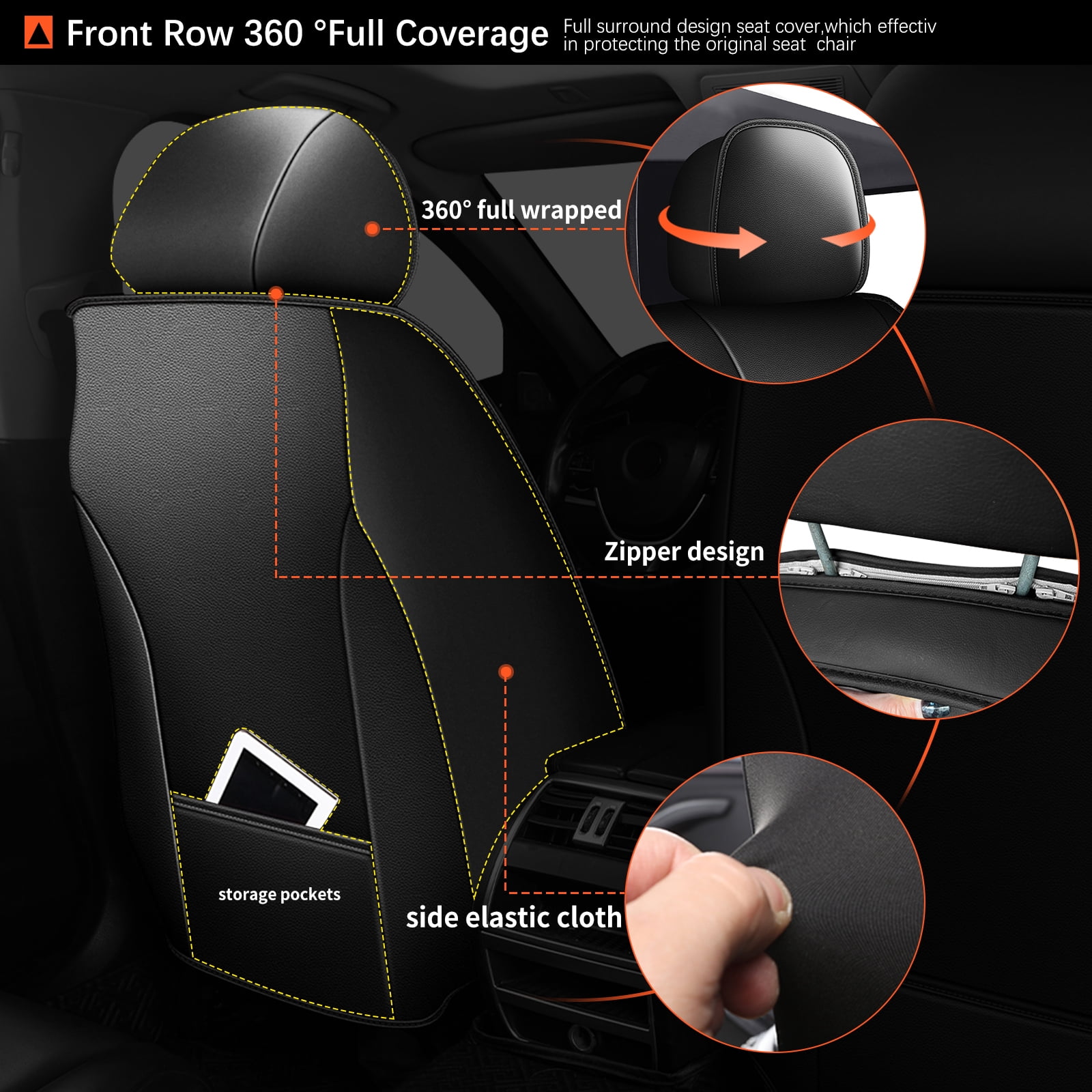 DIKSOAKR Car Seat Cover for Nissan Rogue 2008-2025 2026 Cooling Waterproof Leather Seat Covers Seat Protector Compatible Airbag Black,Front Set( 2 Seats)