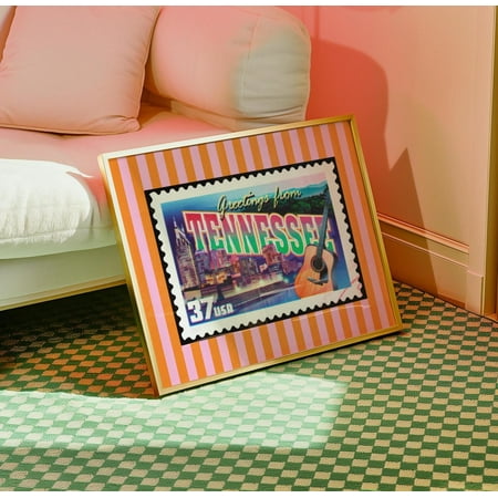 Retro Tennessee Print Orange Pink Tn Travel Print Horizontal Tennessee Dorm Decor Nashville Knoxville Tn Artwork Home Decor #660, Unframed Poster Size 8x12