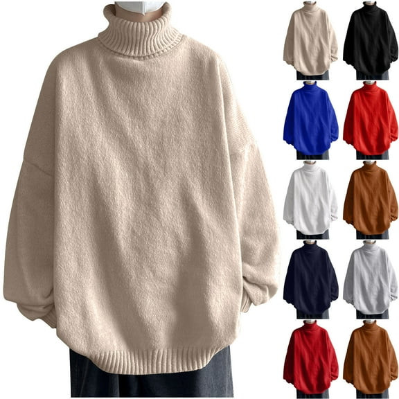 safuny Men's Winter Casual Activewear Loose Thicken Knitted Sweaters Big&Tall High Neck Sweatshirts Relaxed Long Sleeve Basic Tops Shirts Warm Pullover Workout Fashion Beige L