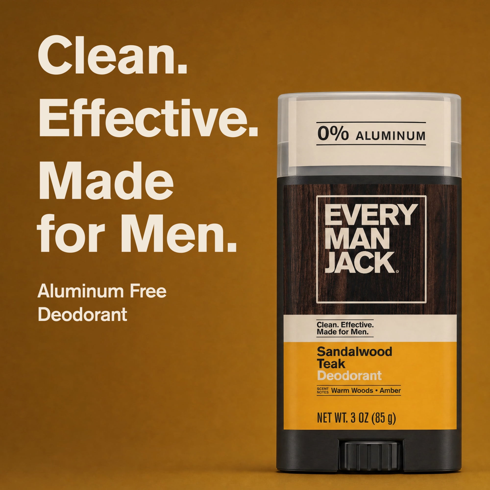 (3 pack) Every Man Jack Sandalwood Teak Aluminum-Free Deodorant for Men, Naturally Derived, 3 oz