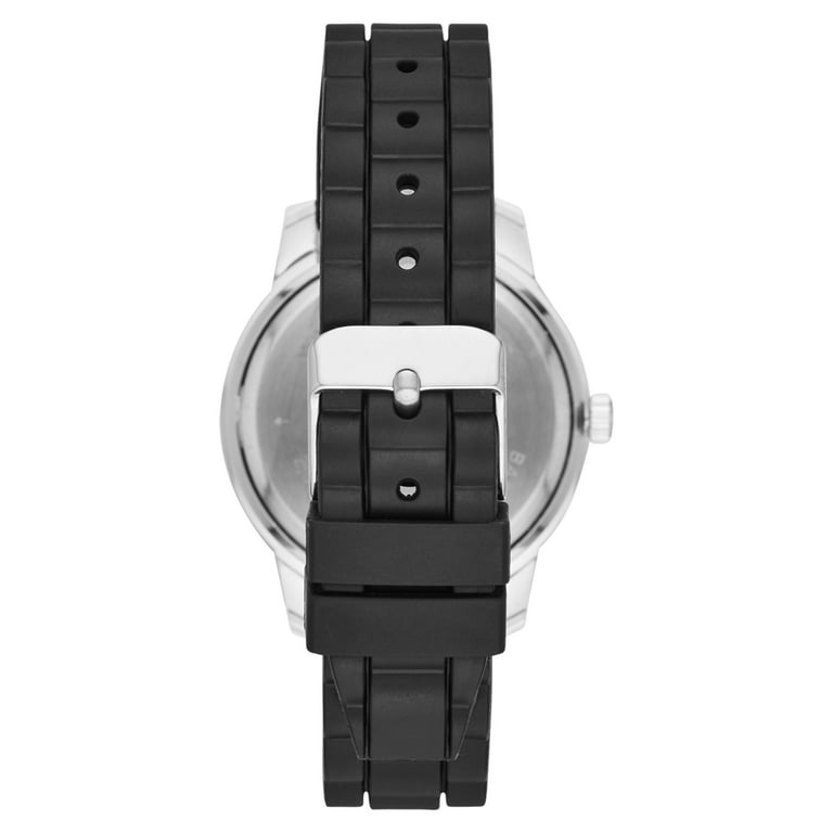 Time & Tru Women\'s Wristwatch: Silver Case, Black Bezel, Easy Read Dial, Silicone  Strap (FMDOTT015)