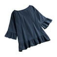 thumbnail image 7 of Mittory Women's Peplum Tops 3/4 Lantern Sleeve Crewneck Loose Babydoll Shirt Blouse, 7 of 7