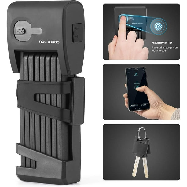 ROCKBROS Folding Bike Lock Smart Fingerprint Bike Lock Heavy Duty Anti
