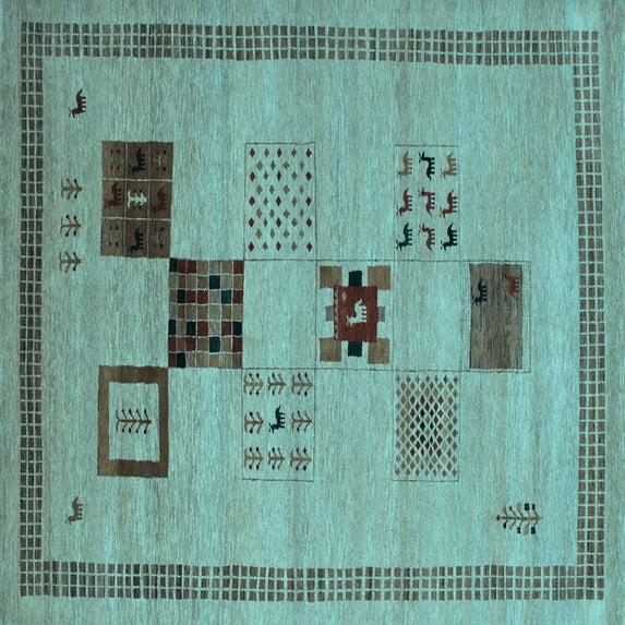 Ahgly Company Indoor Square Abstract Light Blue Contemporary Area Rugs, 7' Square
