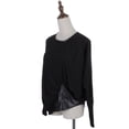 thumbnail image 4 of S/M Fit Black Asymmetrical Drape Bubble Hem Faux Leather Trim Top, 4 of 4