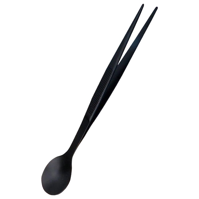 Pinzas de cuchara 2 en 1 de acero inoxidable para servir cucharas de cocina Negro