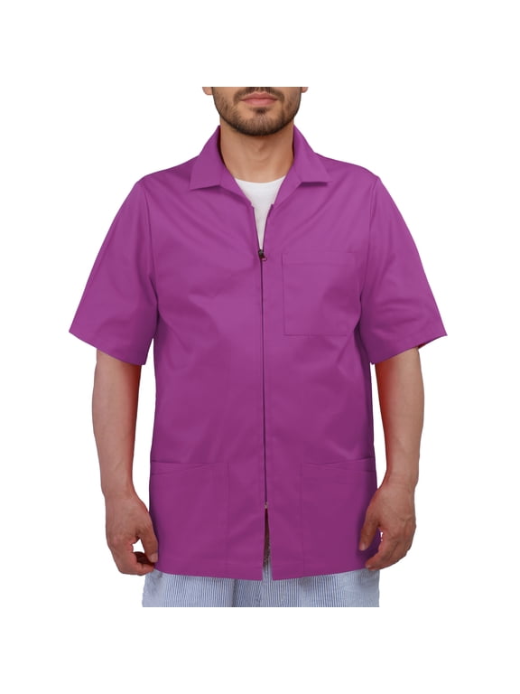 Men's Scrub Jacket Zip Front Short Sleeve