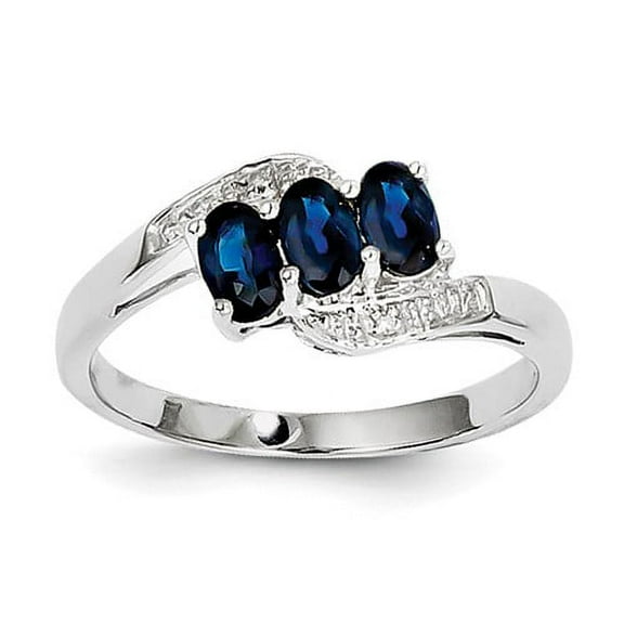 Primal Silver Sterling Silver Rhodium Sapphire and Diamond Ring