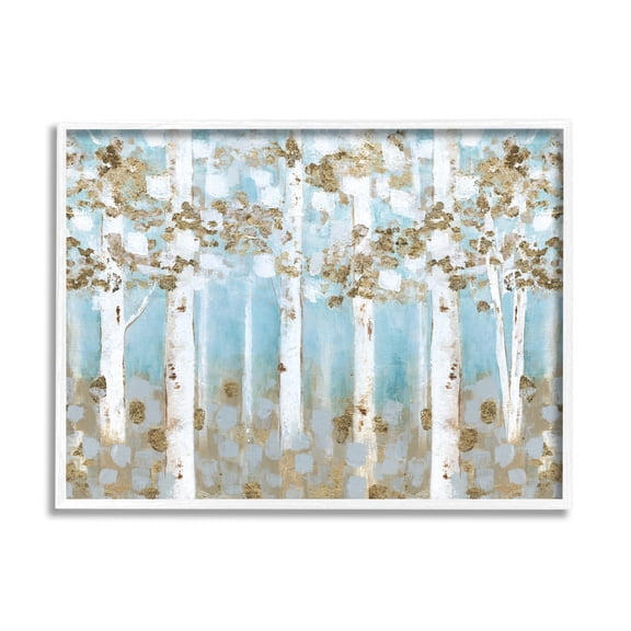 Stupell Industries Spring Birch Tree Forest Soft Blue Contemporary Landscape Landscape Painting White Framed Art Print Wall Art, 24 x 30