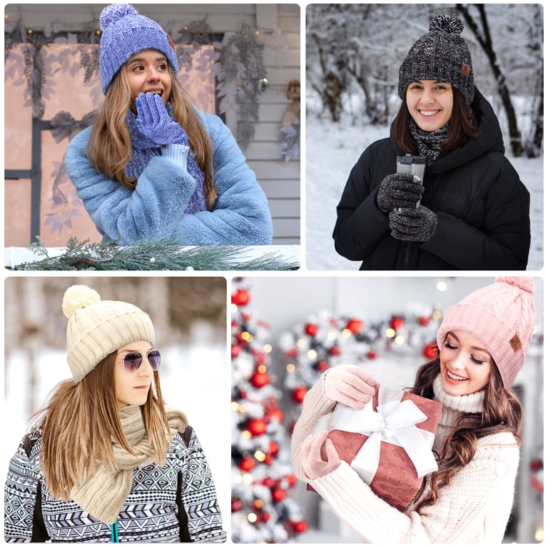 Winter Beanie Hat Touchscreen Gloves Long Scarf Set Fleece Lined FZ FANTASTIC ZONE Womens Winter Beanie Hats Long Scarf Neck  main image 2