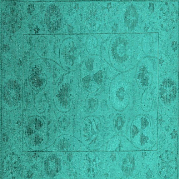 Ahgly Company Machine Washable Indoor Square Oriental Turquoise Blue Industrial Area Rugs, 5' Square