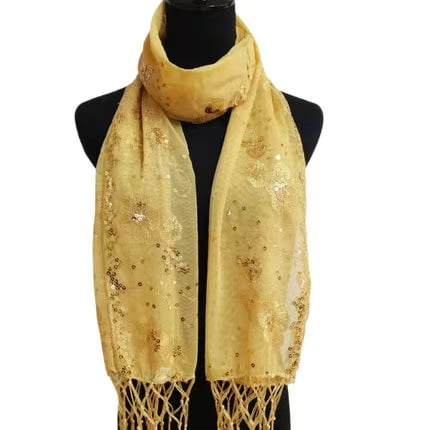 Gold Sequin Glitter Beaded Shawl mass Scarf Wrap Veil Forma Party Prom festival rave