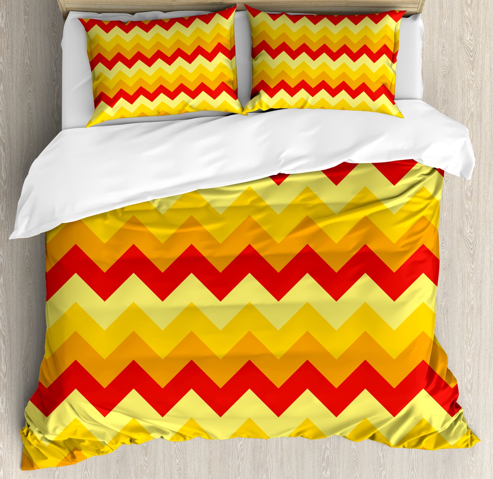 Yellow Chevron King Size Duvet Cover Set Arrows Geometric Design In Vibrant Warm Colors Waves Classical Decorative 3 Piece Bedding With 2 Pillow