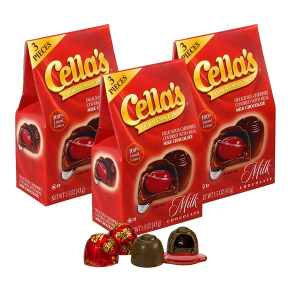 Cella's Milk Chocolate Covered Cherries, 1.5 oz (Pack of 3) - Liquid Center Cherry Cordials, Individually Wrapped Valentines Day Candy, Party Favors Gifts Basket Stuffers w/LaPrima Morceau Bonbon