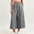 thumbnail image 2 of Women's Soft Fabric Pants Elastic Waist Comfy Casual Pants with Pocket, Solid Color Mid Elastic Waist, Loose Fit Crop Capris for Summer Beach Lounge, Womens Capri Pants | VerBelle,Black L, 2 of 7