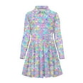thumbnail image 4 of DISNIMO Fish Scale Dress Girls 3/4 Dresses Long Sleeve Kids Twirly Dress Girls Small Fall Dresses Children Skater Dress Kids Swing Dress Girl Casual Midi Dress Girls Fall Church Dress with Collar, 4 of 7