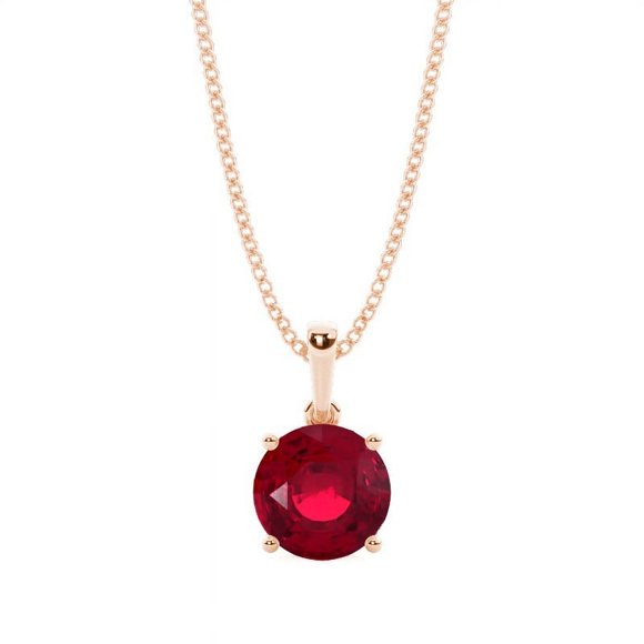 Collier Pendentif Solitaire avec Pendentif Charmant en Rubis Rouge CZ Taille Ronde 2,00 Ct et Chaîne de 18 Pouces pour Femmes en Or Rose 14K Plaqué sur Argent par Diamond-Capitals