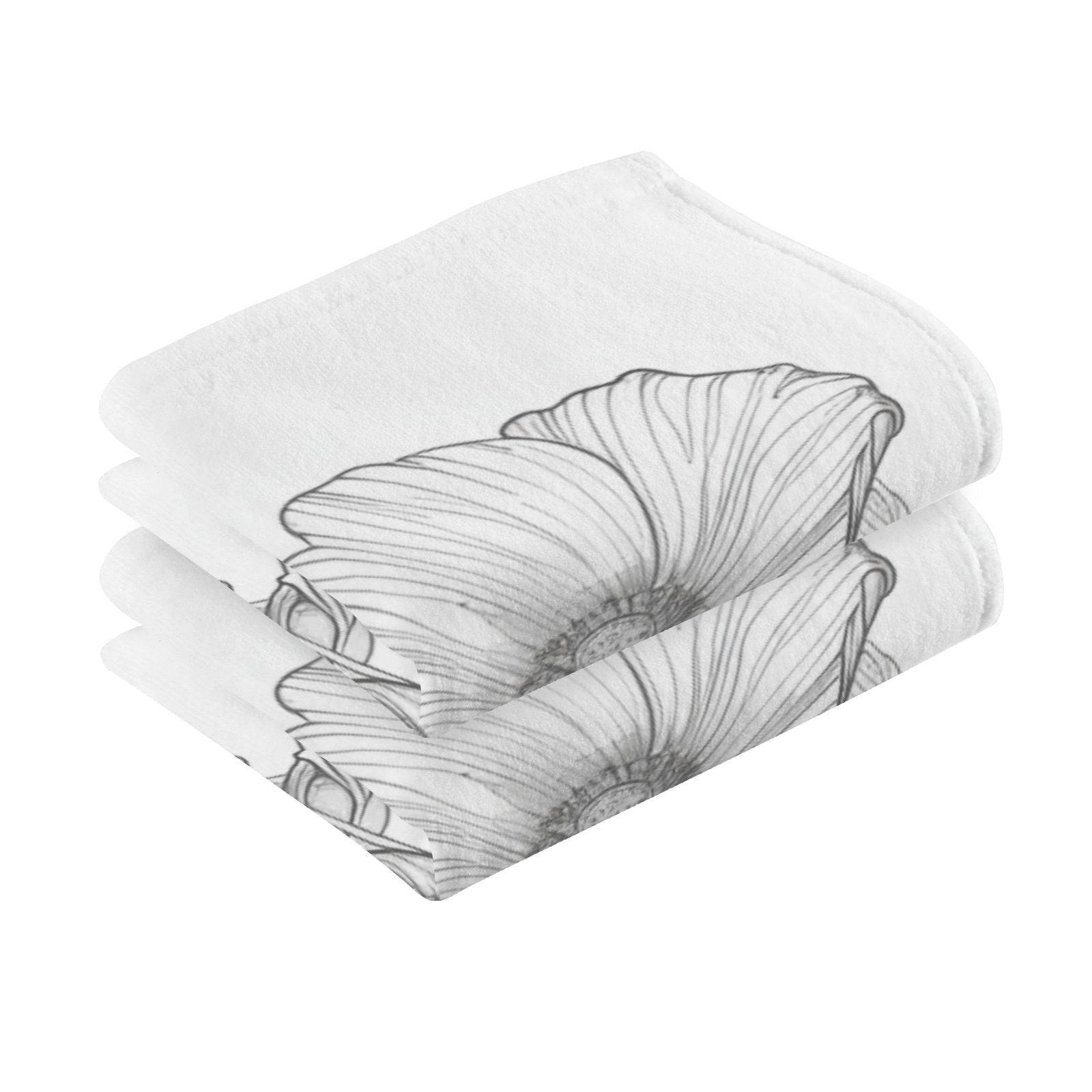 Line Flowers Hand Towels Cotton Bath Towels Large Face Towels Absorbent for Bathroom 2 Packs