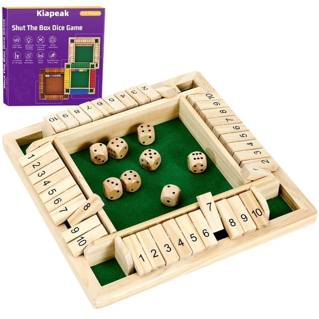 Juego de dados Shut The Box Kiapeak de madera para 1-4 jugadores