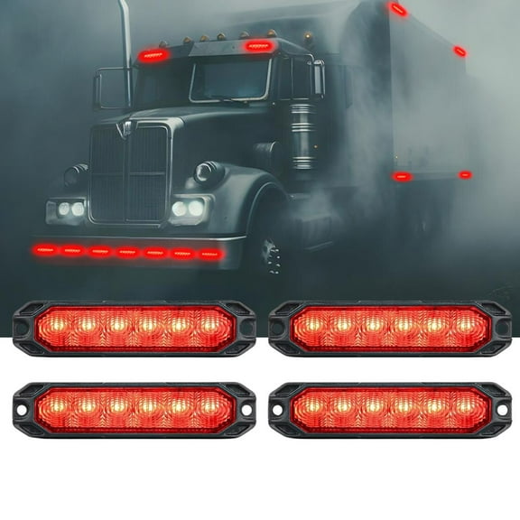 Nilight 6LED Emergency Strobe Lights 4PCS Ultra slim Surface Mount Hazard Caution Light bar 12-24V Sync Feature Warning Flashing kit for Truck Car Vehicle ATV SUV UTV Red