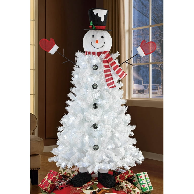 Holiday Time Snowman Christmas Tree with Cool White Lights, 6.5 